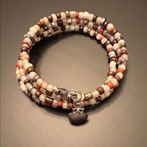 Hand Crafted Earthy Tones Beaded Bracelet with Shell Charm